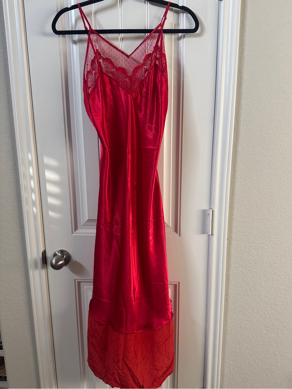 Red Lace-Trim Slip Dress - vintage Intimates upcycled romantic